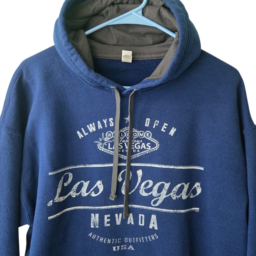 Fruit of the Loom Las Vegas Nevada Graphic Hoodie Blue Mens Large Sofspun Large